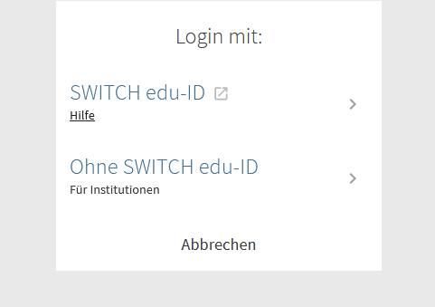 Anmelde-Optionen auf Swisscovery Anmelde-Optionen