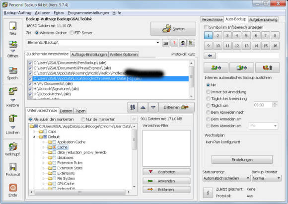 Screenshot aus Personal Backup