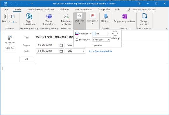 Screenshot Outlook-Terminerstellung