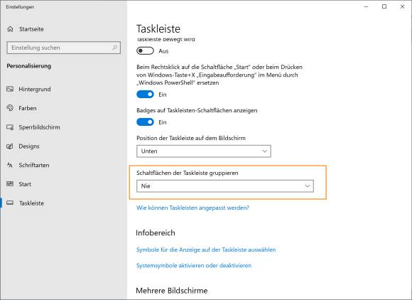 Screenshot Taskleisten-Einstellungen