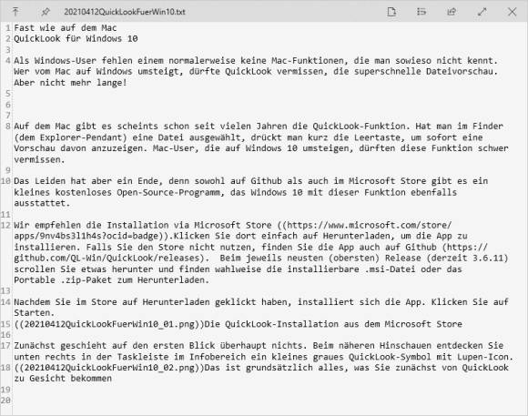 Screenshot einer Textdatei in der QuickLook-Vorschau