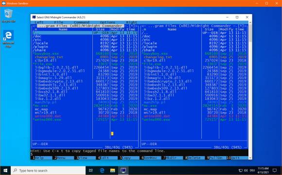 Screenshot GNU Midnight Commander unter Windows