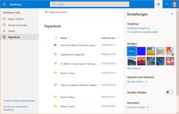 Screenshot OneDrive-Menü