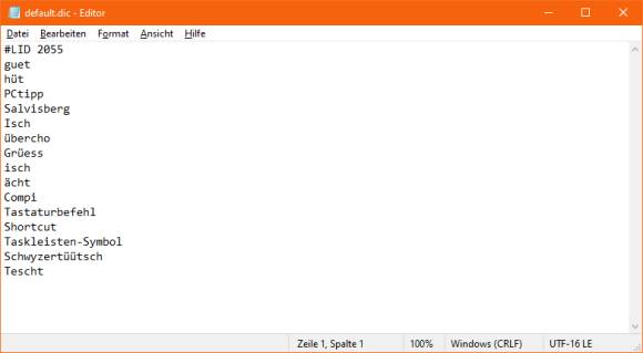 Screenshot default.dic im Notepad-Editor