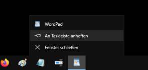 Screenshot Taskleiste mit Anheften-Befehl