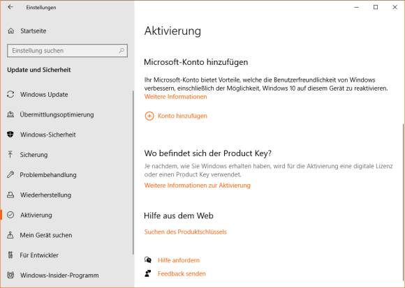 Screenshot Aktivierungseinstellungen mit "Hilfe anfordern"