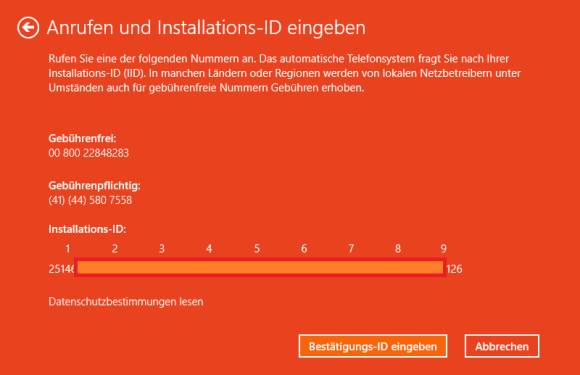 Screenshot des Aktivierungs-Hotline-Tools