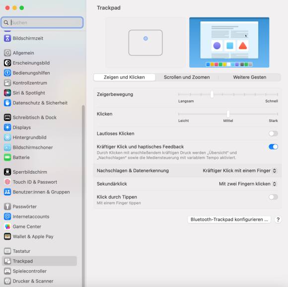 Die Trackpad-Einstellungen