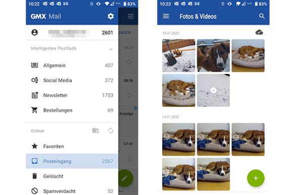 Screenshots aus der GMX-Mail-App 