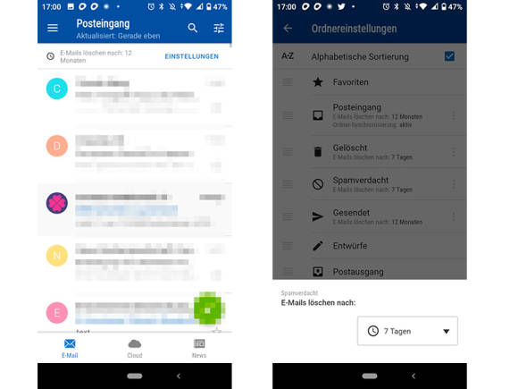 Screenshots aus der GMX-Mail-App