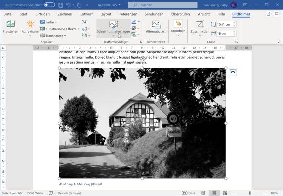 Screenshot Word-Dokument mit als Verknüpfung eingefügten Foto