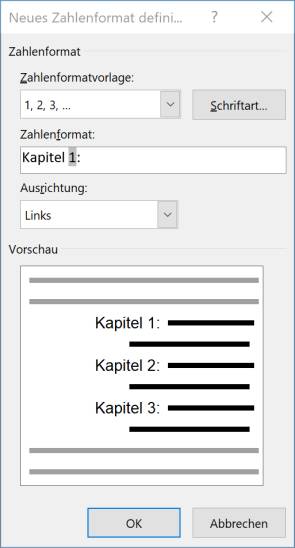 Screenshot Neues Nummerierungsformat