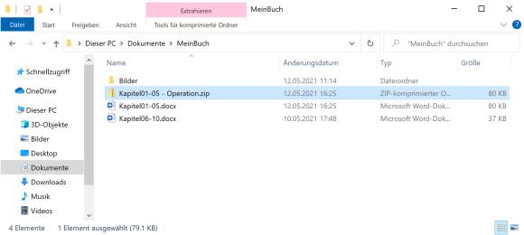 Screenshot Datei-Explorer mit in .zip umbenannter Word-Datei