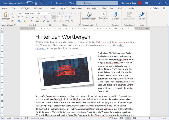 Word-Dokument mit Bild des Schriftzugs "Nicht lachen" im Strange-Things-Stil 