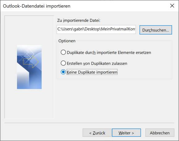 Screenshot erster Import-Dialog