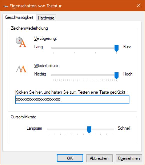 Screenshot Tastatur-Einstellung