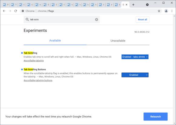 Screenshot Einstellungen in den Chrome-Flags