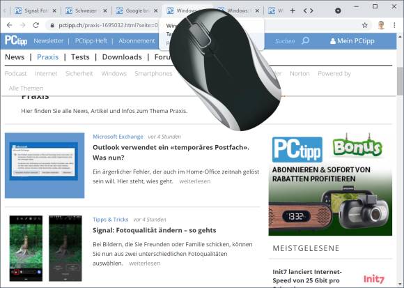 Chrome-Browser Screenshot mit darauf abgebildeter Maus 