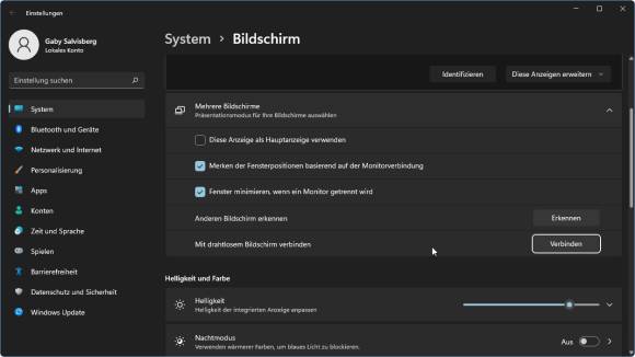 Einstellungen mit Verbinden-Schaltfläche