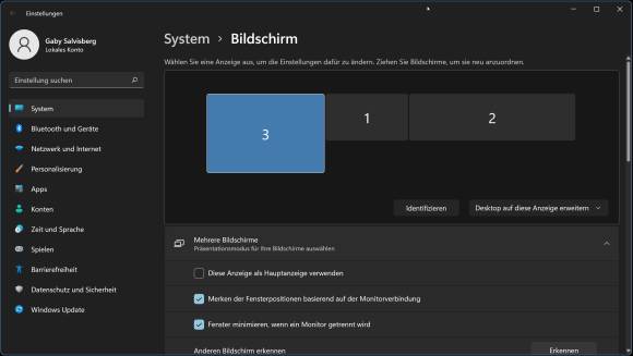 Bildschirm-Einstellungen, jetzt mit dem zusätzlichen Display des Surface