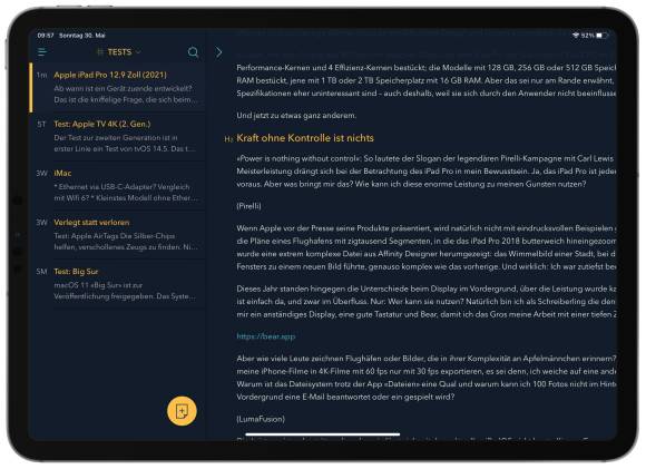 Bear als High-Tech-Schreibmaschine: vielleicht ein wenig unter der Würde eines iPad Pro, aber diese Einfachheit fühlt sich auch einfach gut an