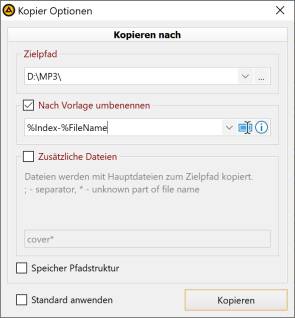 Screenshot Exportdialog mit Vorlage zum Umbenennen