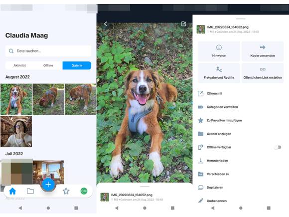 Android-Screenshots: Fotos aus der kDrive-App freigeben