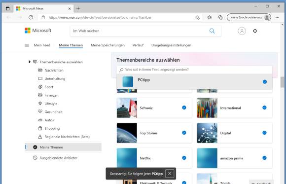 Screenshot Themenauswahl