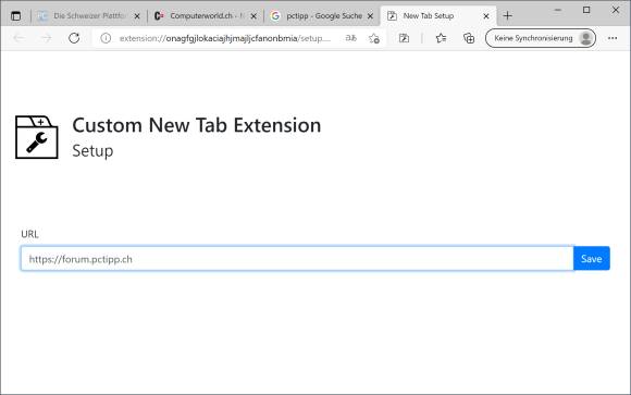 Screenshot Erweiterung Custom New Tab