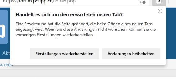 Screenshot Rückfrage Edge zur neuen Tab-Adresse