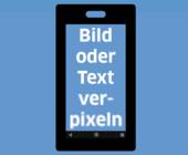 Symbolisiertes Smartphone mit teils verpixeltem Text