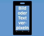 Symbolisiertes Smartphone mit teils verpixeltem Text