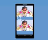 Smartphone mit unverpixeltem und verpixeltem Bild eines Mädchens