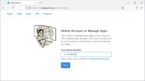 Screenshot Telegram-Deaktivierungs-Webseite