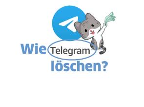 Telegram-Logo mit zum Abschied winkender Cartoon-Katze 