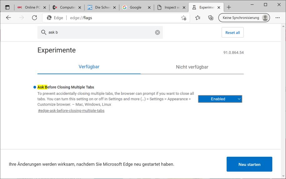 Fragen beim Schliessen mehrerer Tabs pctipp.ch