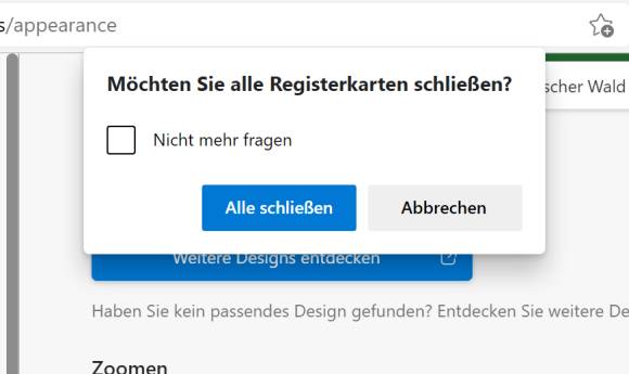 Screenshot Edge-Rückfrage beim Schliessen von Tabs 