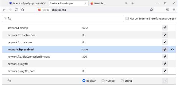 Screenshot about:config-Einstellungen in Firefox 89