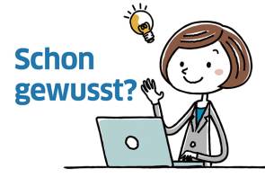 Comic-Person an einem Laptop und der Schriftzug "Schon gewusst?" 