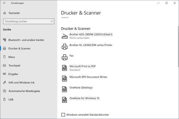 Screenshot Drucker & Scanner Einstellungen