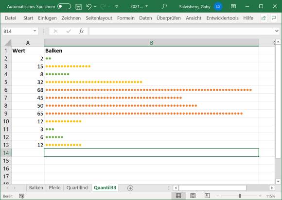 Screenshot Excel mit unterschiedlich eingefärbten Symbolbalken 