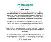 Screenshot von Spreadshirts Mitteilung zum Hackerangriff