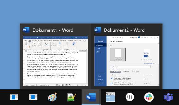 Screenshot Windows-Taskleiste mit zwei geöffneten Word-Instanzen