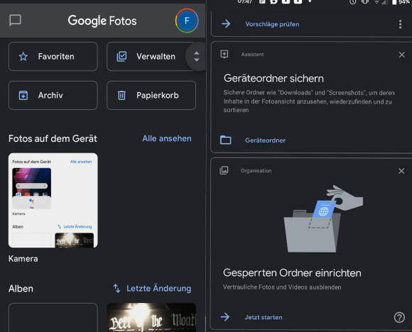 Google Fotos mit dem gesperrten Ordner 