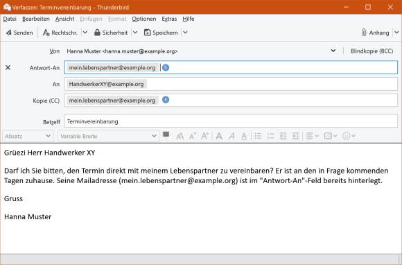 Screenshot Beispielmail mit ausgefüllter Antwort-An-Adresse