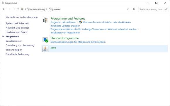 Screenshot Java Control Panel in der Systemsteuerung