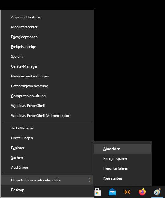 Bild 3: Das Windows-X-Menü bietet Ihnen über Tastenkürzel einen Schnellzugang zum Neustart