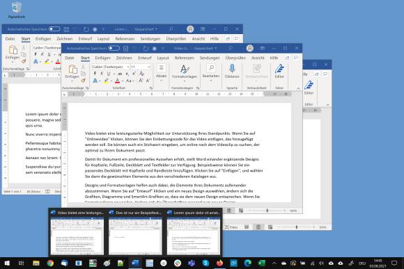 Screenshot dreier Word-Fenster in zufälliger Anordnung auf dem Desktop