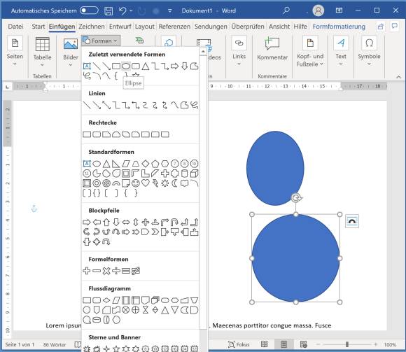 Screenshot mit Vergleich Ellipse versus genauer Kreis