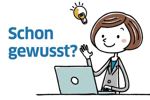 Comic-Person am Laptop und Schriftzug "Schon gewusst?" 